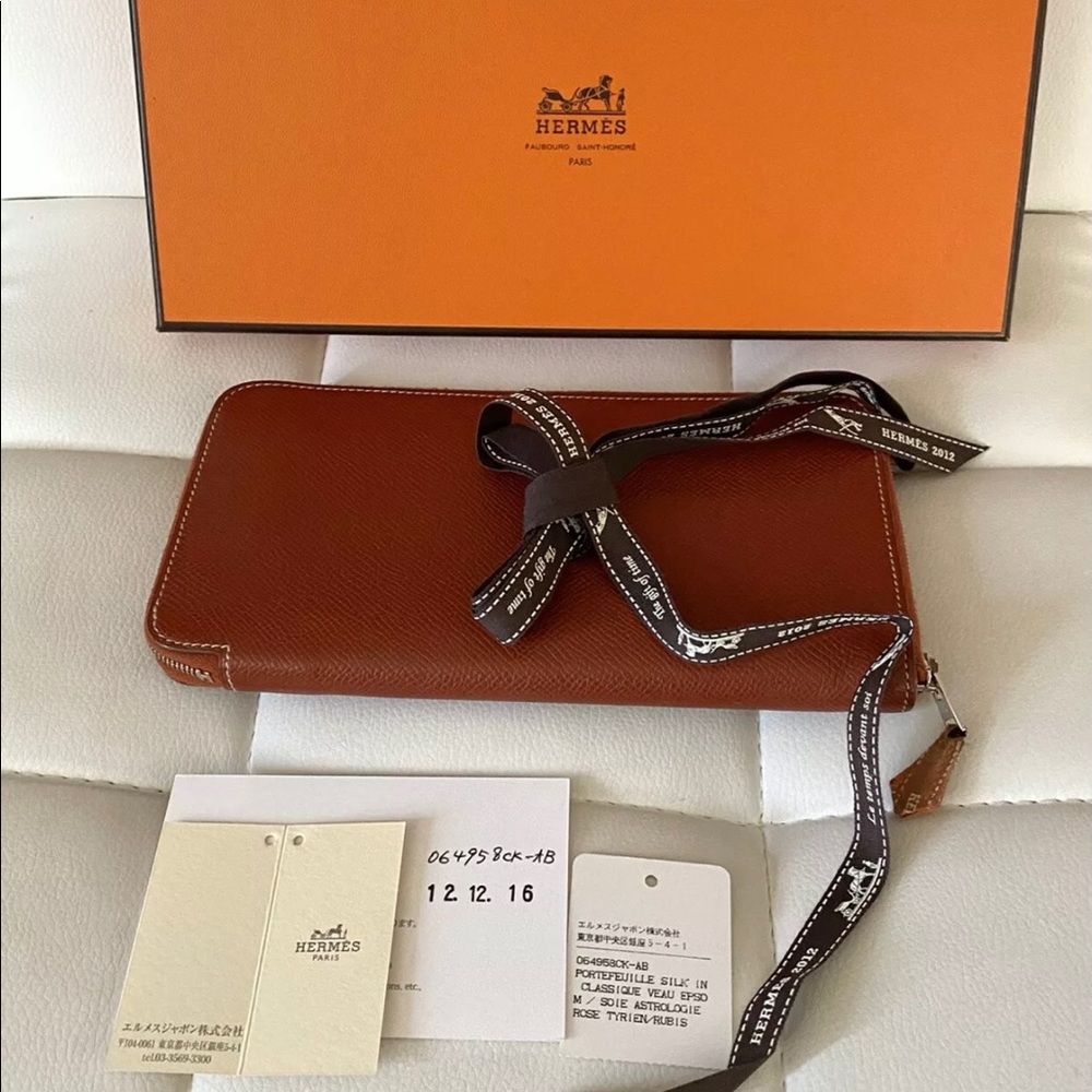 HERMES Silk In Azap Brique Epsom Leather Zip Aroun